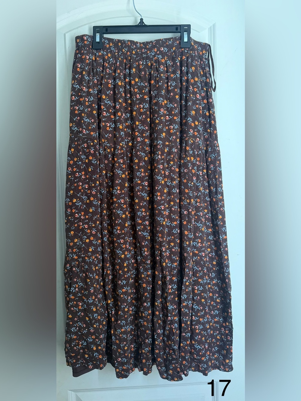 Floral Tiered rayon Maxi Skirt L boho gypsy Lagenlook fall formal casual